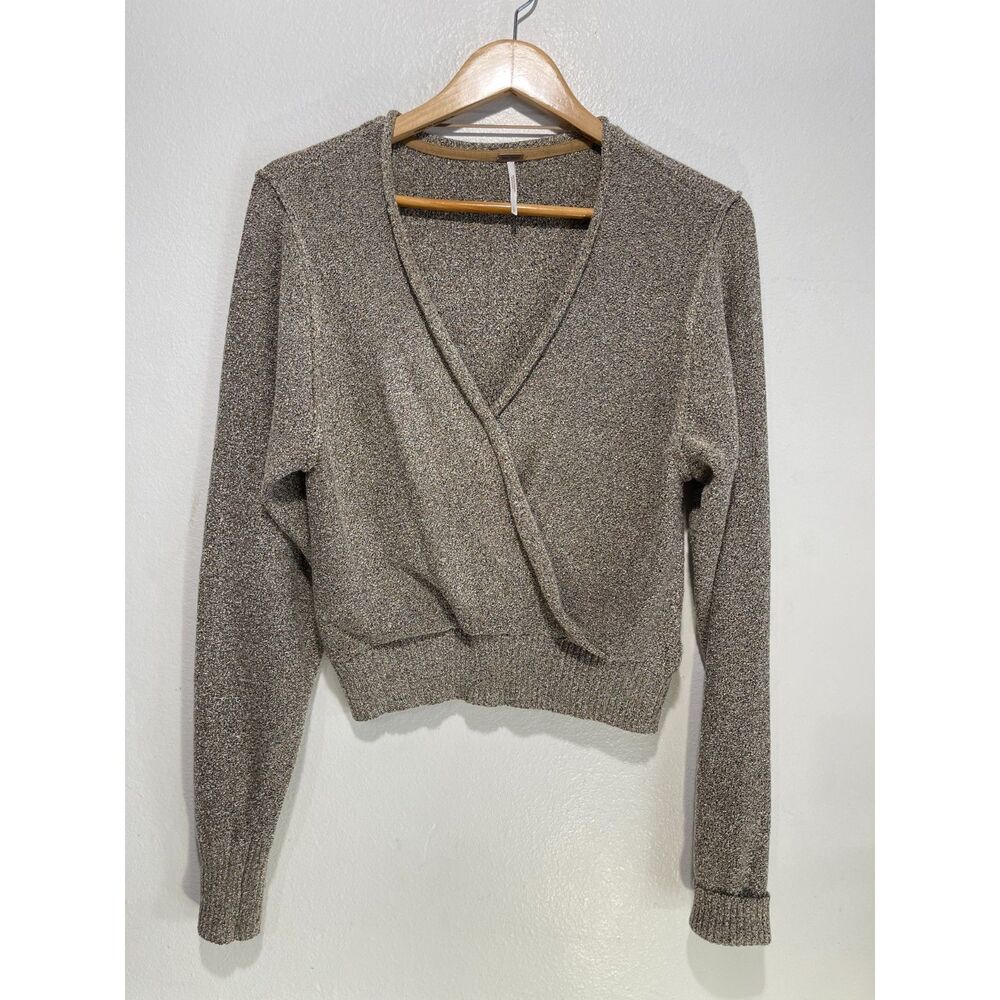 Free People sweater shirt brown sylver rwaped disco night Y2K romantic women L